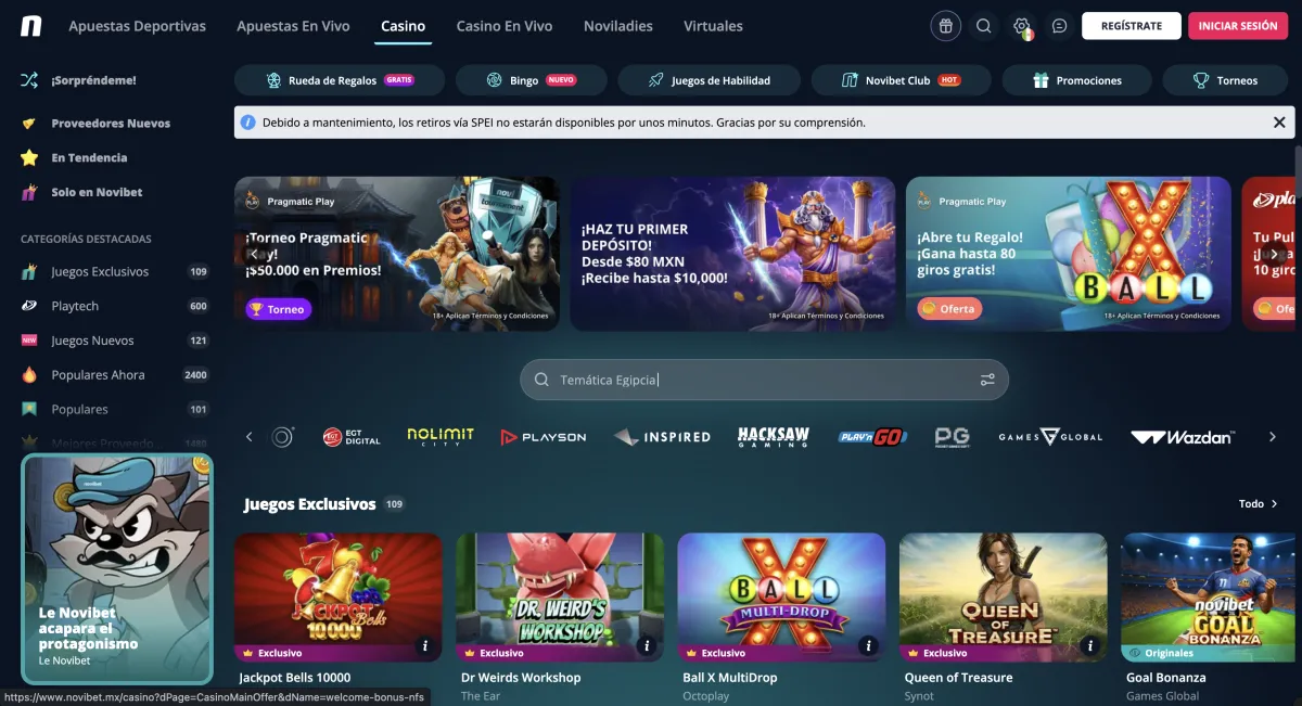 Capture d'écran du casino Novibet - casino dinero real n°3