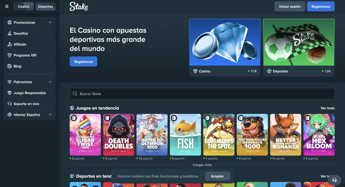 Capture d'écran du casino Stake - casino dinero real n°2
